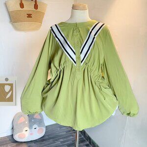 Lime Green Varsity Stripe Collar Button Tunic